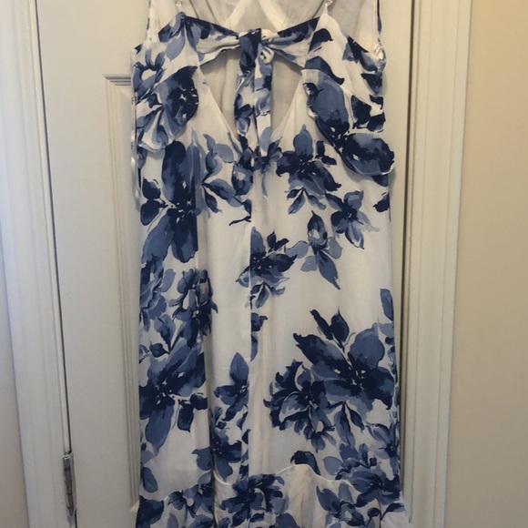 Lulus Blue and White Floral Print Ruffled Dress - Picture 3 of 4